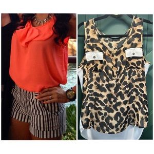 Bundle of 2 Blouses (tangerine + leopard)
